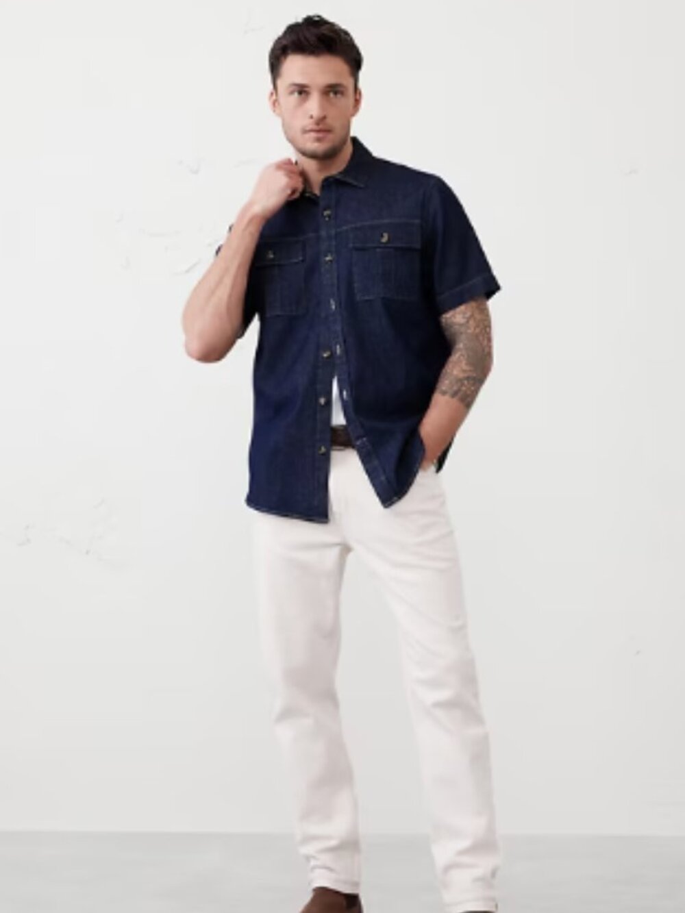 Banana Republic Authentic Indigo Shirt Men M Button Front Back Yoke Short Sleeve